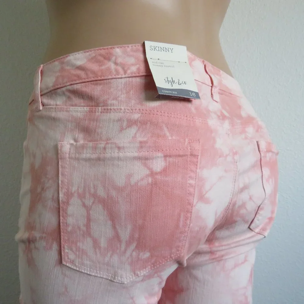 STYLE & CO Jeans Women's Tie Dye Tummy Control Curvy Fit Skinny Plus Size 16 NWT